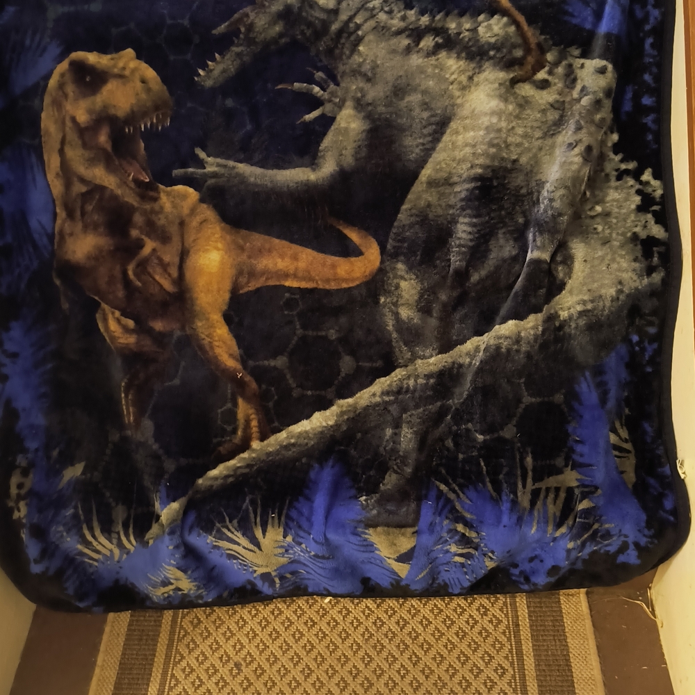 Dinosaur Print Blanket in Blue and Brown